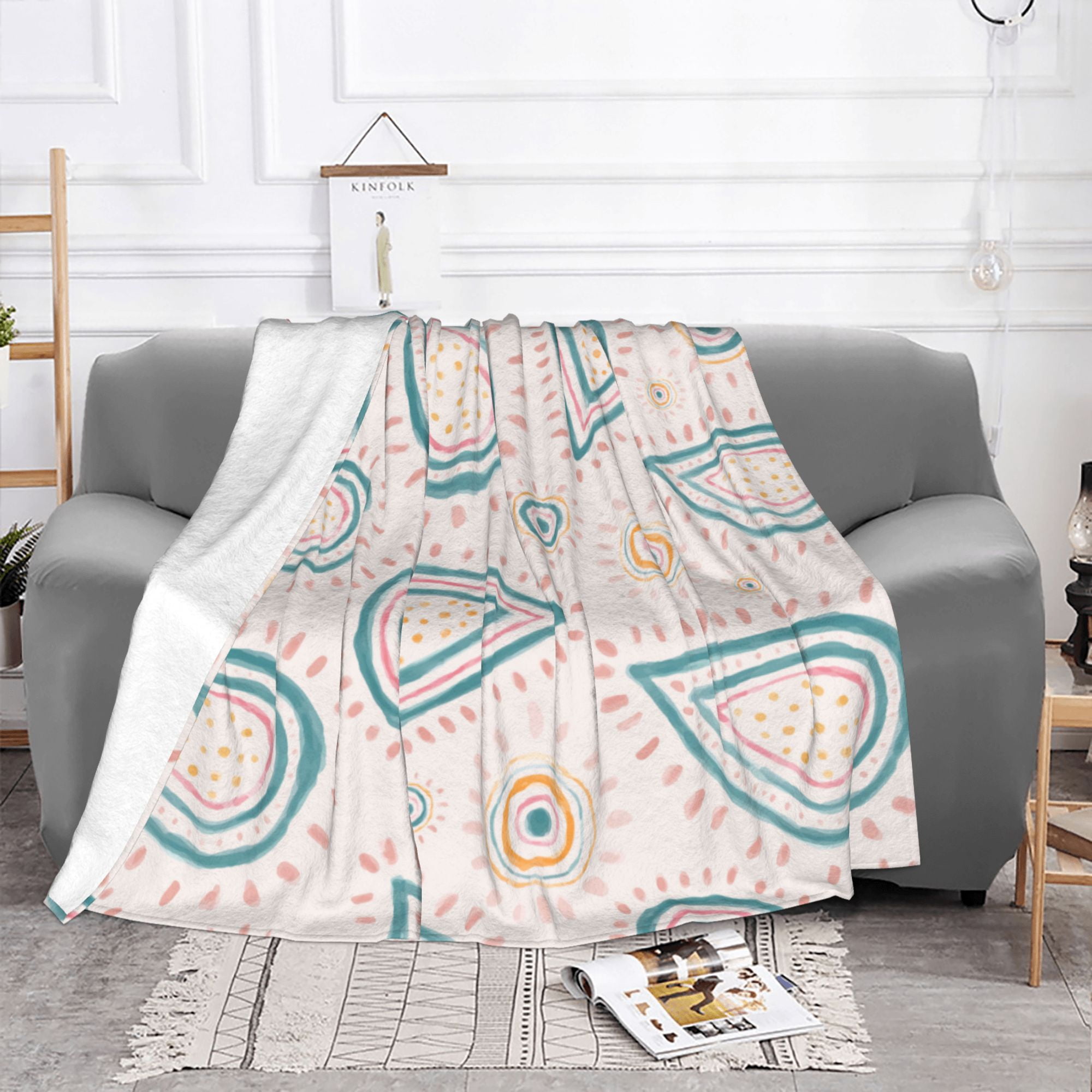 YFYANG Lightweight Warm Flannel Blanket Pink Paisley Pattern Throw Blanket for Bed Sofa Travel Camping 80 x60