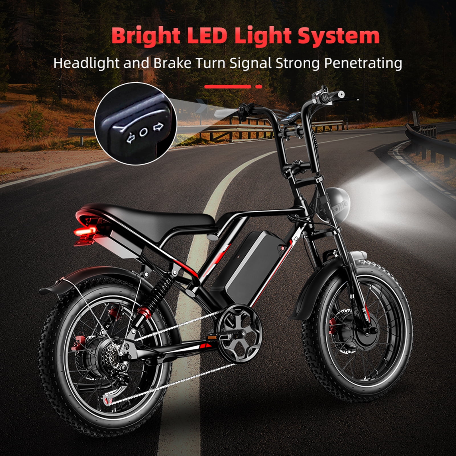 High performance 1000W off-road electric bike - 20-inch off-road tires, 50km range, front-wheel drive, hydraulic disc brakes, load capacity 330LB
