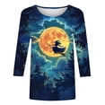 thumbnail image 4 of WZXFASHION 2025 T-Shirts d'Halloween pour Femmes Manches 3/4 T-Shirts Graphiques Sorcière Tops de Festival Chandails en Molleton Col Rond Articles en Liquidation T-shirt à Manches Longues pour Femmes, 4 of 5