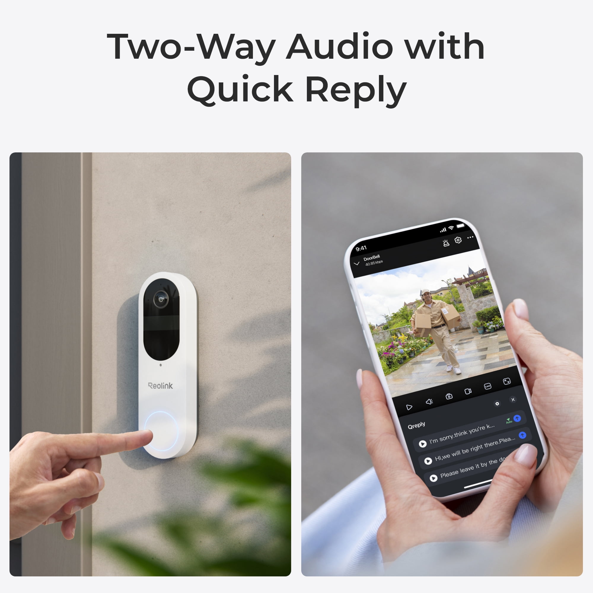 Reolink 2K 5MP Battery WiFi White Video Doorbell Camera, Person/Vehicle/Package Detection, 2-Way Talk