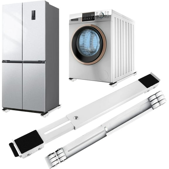 2Pcs Extendable Appliance Furniture Dolly Mobile Roller, Heavy Duty Adjustable Washing Machine Mobile Stand Base, Metal Movable Bracket for Refrigerator Washing Machine Dryers Diswashers Base, White