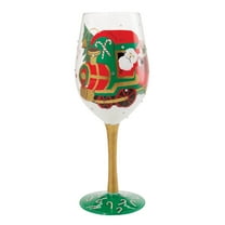 Enesco Lolita Santa's Chuggin' Along Hand Painted Wine Glass 15oz