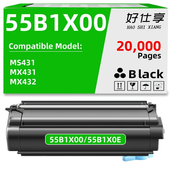 55B1X00 55B1X0E Black Toner Cartridge Replacement for Lexmark 55B1000 55B1H00 55B1X00 ONLY for MS431dn MS431dw MX431adn MX431adw MX432adwe Laser Printer 20000 Pages