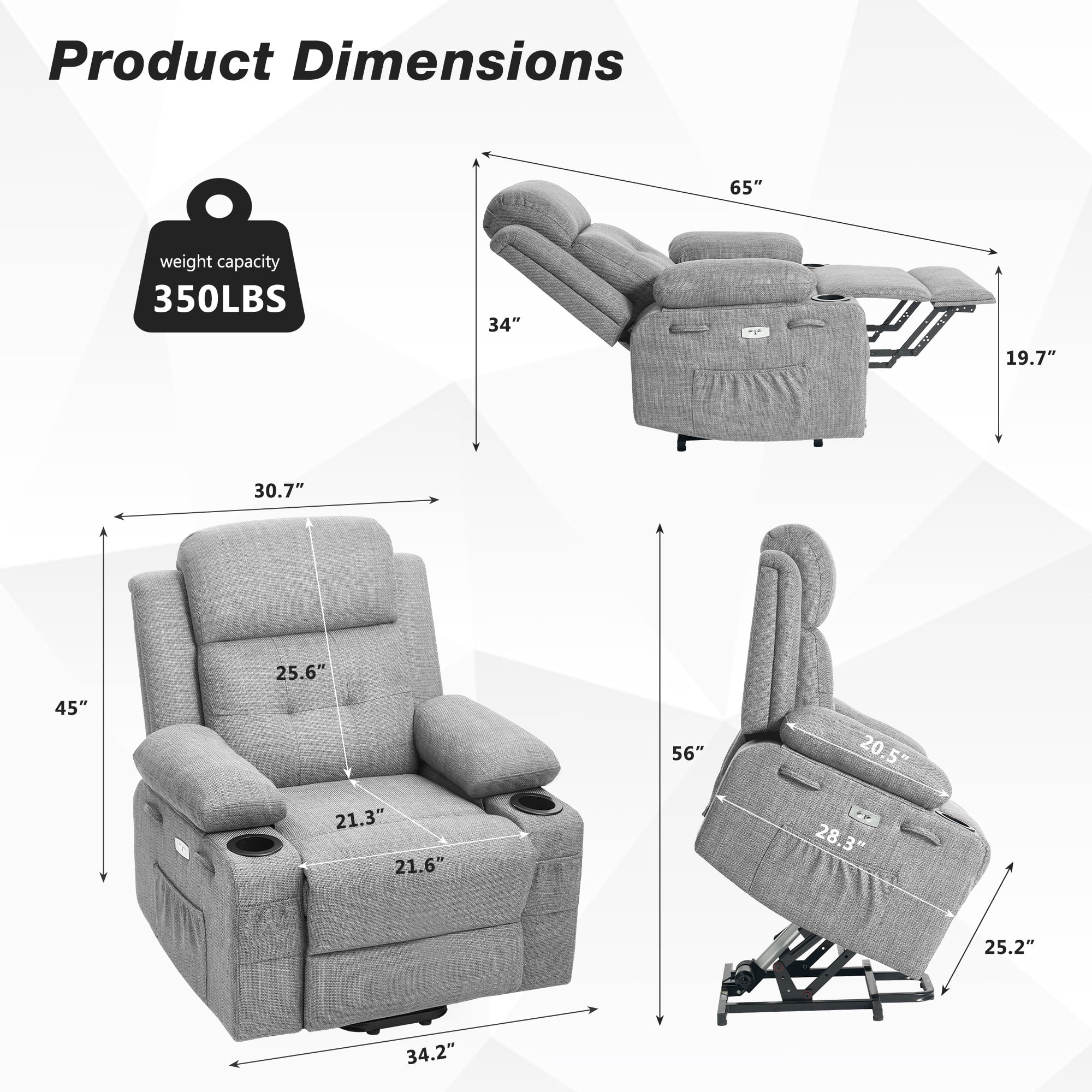 Betisef Adjustable Electric Power Lift Recliner Chair for Elderly, Massage Lift Chair W/ Heat , Assist Recliner Grey