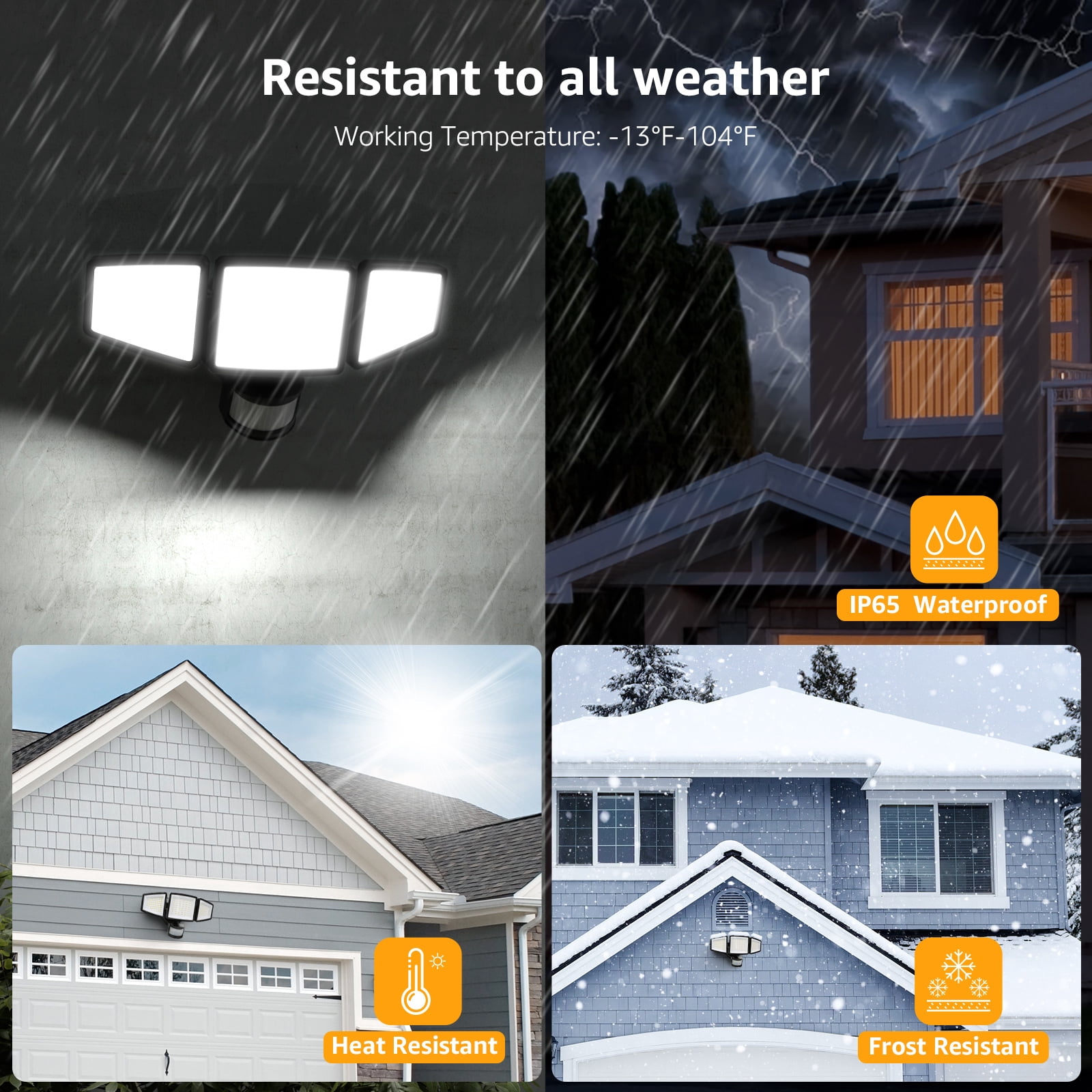 Lepro Motion Sensor Outdoor Light  , LED Security Flood Lights with 3 Adjustable Heads, 270° Wide Lighting Angle, 27W 3200LM Super Bright, IP65 Waterproof for Yard Porch Garage, Black