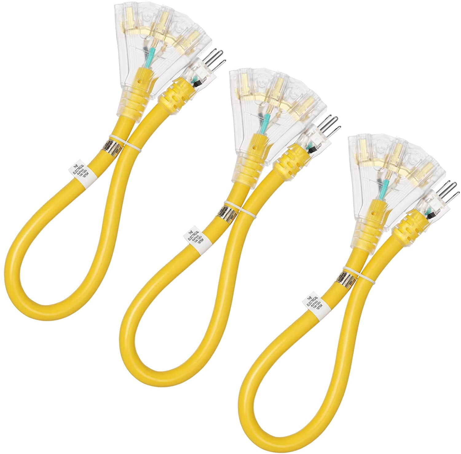 2 FT 12/3 Gauge Indoor / Outdoor Tri-Tap Extension Cord Splitter, STW ...