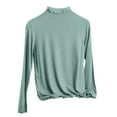 thumbnail image 2 of NTACZA Green Tops Women Mock Neck Slim Fit Basic Undershirt Stretch Ruffle Long Sleeve Base Layer Top Women Shirt L, 2 of 5