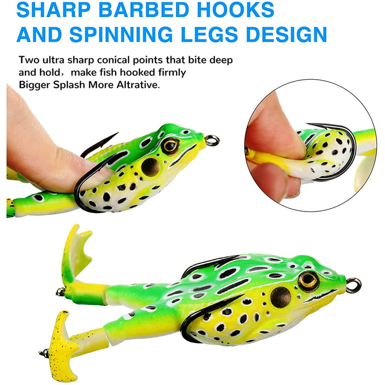 6 Pieces Soft Frog Bait Frog Lure, Double Propellers Legs, 3D Eyes, Lifelike Silicone Skin Pattern, Topwater, Bigger Splash More Attractive, Fishing