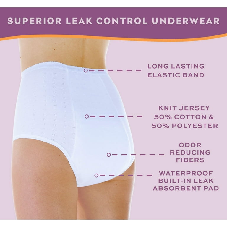 Wearever Women's Cotton Comfort Incontinence Panties for  Bladder Control with Regular Absorbency - Reusable & Washable Leak Proof  Underwear for Women (Pack of 3) (White) (4X) (Fits Hip Sizes: 52-55) 