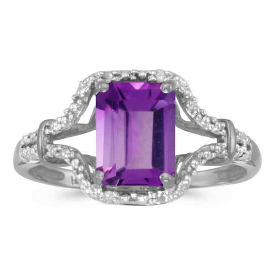14k White Gold Emerald-cut Amethyst And Diamond Ring