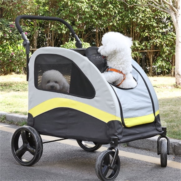BingoPaw Landau pour Chien Robuste pour Chiens : Landau 2-en-1 avec Séparateur Amovible pour 2 Chiens Petits Ou Moyens, Poussette Pliable pour Chien Chariot de Transport jusqu'à 42 kg