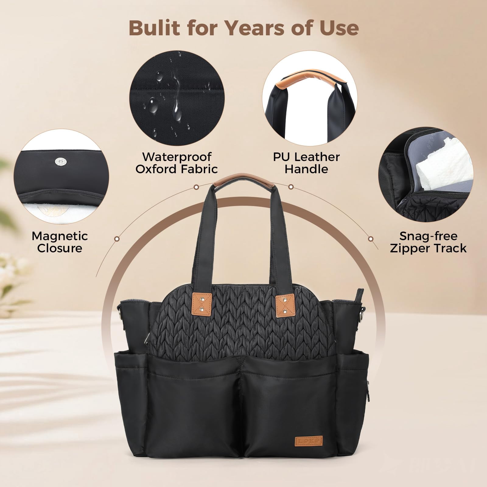 17-Pocket Large Waterproof Diaper Bag Tote - Twill Baby Bag with Portable Changing Pad, Crossbody Hospital Labor Delivery Bag for Mom, Newborn Essentials Gift