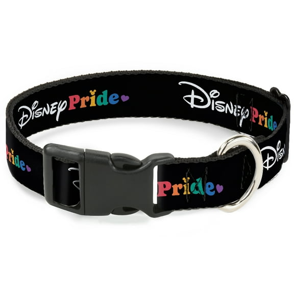 Disney Pet Collar, Dog Collar Plastic Buckle, Disney Pride Signature Logo Black White Rainbow, 7 to 8.5 Inches 0.5 Inch Wide