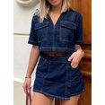 thumbnail image 6 of Michellecmm Women’s 2 Piece Denim Outfits Short Sleeve Lapel Jean Tops and Asymmetrical Shorts Set Streetwear, 6 of 9