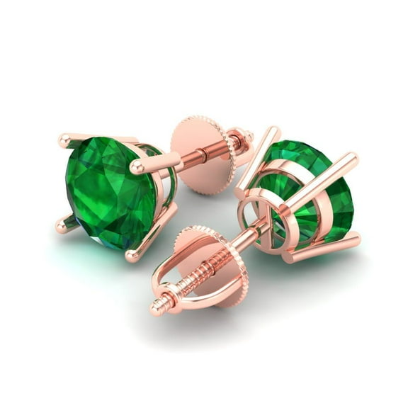 4 Ct Brilliant Round Cut Solitaire Studs Emerald 14K Rose Solid Solid Gold Everyday Dainty Earrings Screw Back