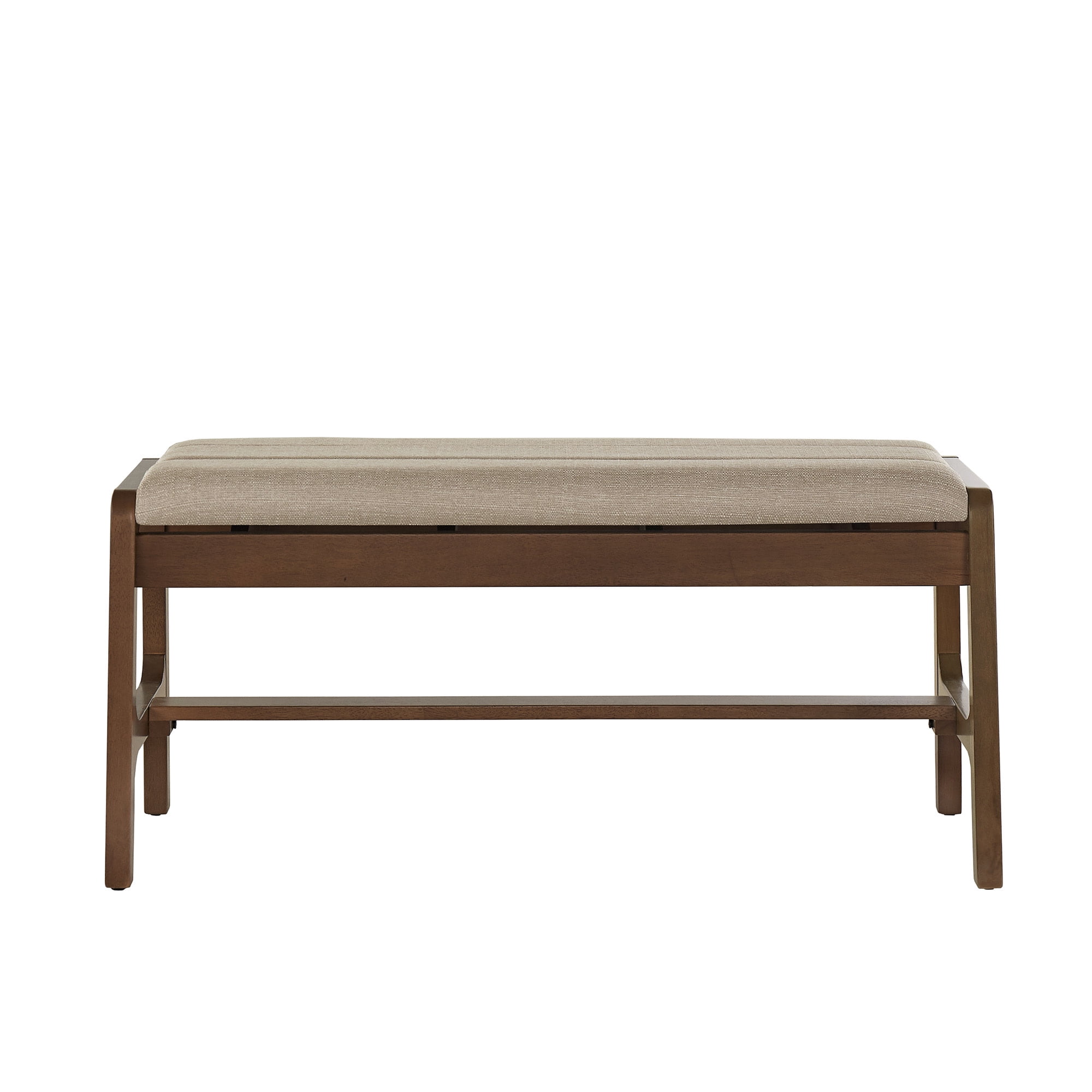 Weston Home Skovde Modern Walnut Finish Bench, Beige Fabric