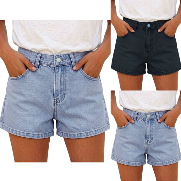 Denim Shorts Fitted Women High Waisted Stylish Loose Casual Summer Comfort Jean Shorts by Yigetop Black L