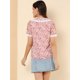 thumbnail image 5 of INSPIRE CHIC Blusa de manga corta floral bordada con encaje y cuello Peter Pan para mujer Rosa XS, 5 of 6