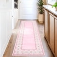 thumbnail image 4 of Nanan 2'x6' Geometric Bordered Runner Rug Modern Throw Carpet, Washable Rug Soft Non Slip Indoor Floor Mat for Living Room Bedroom Home Decor, Pink, 4 of 9