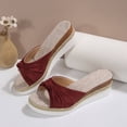 thumbnail image 5 of KIJBLAE Women's Solid Color One Band Open Toe Sandals, Thick Sole Wedge Comfort Casual Summer Beach Outdoor Slippers Wine 41, 5 of 9