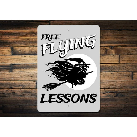 Flying Witch Novelty Sign, Metal Wall Decor - 10x14 inches