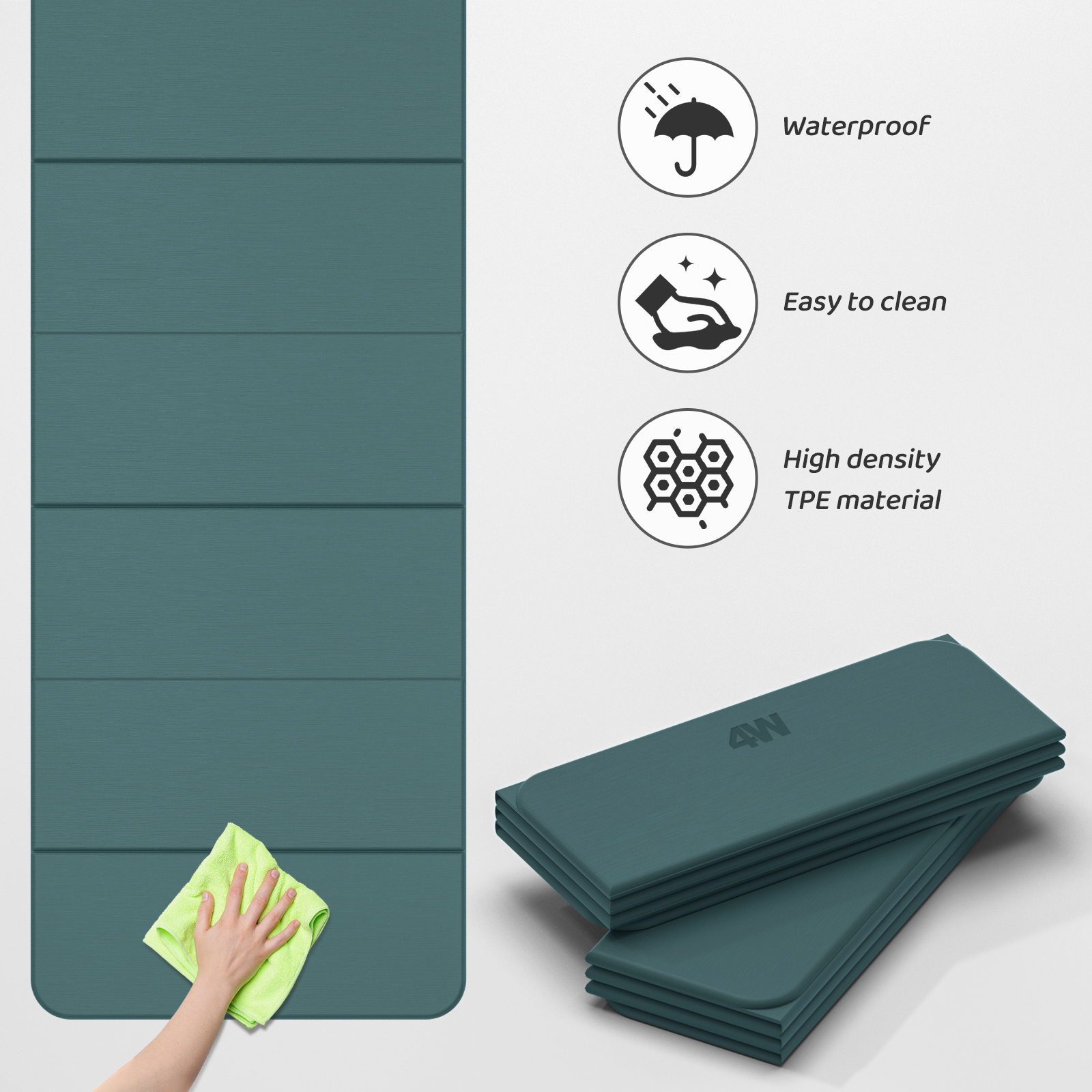 4W Foldable Yoga Mat 8mm Thick, TPE Non-Slip Fitness Mats, 3-in-1 for Yoga/Step Stool/Meditation, Quick Storage No Curling(Green)