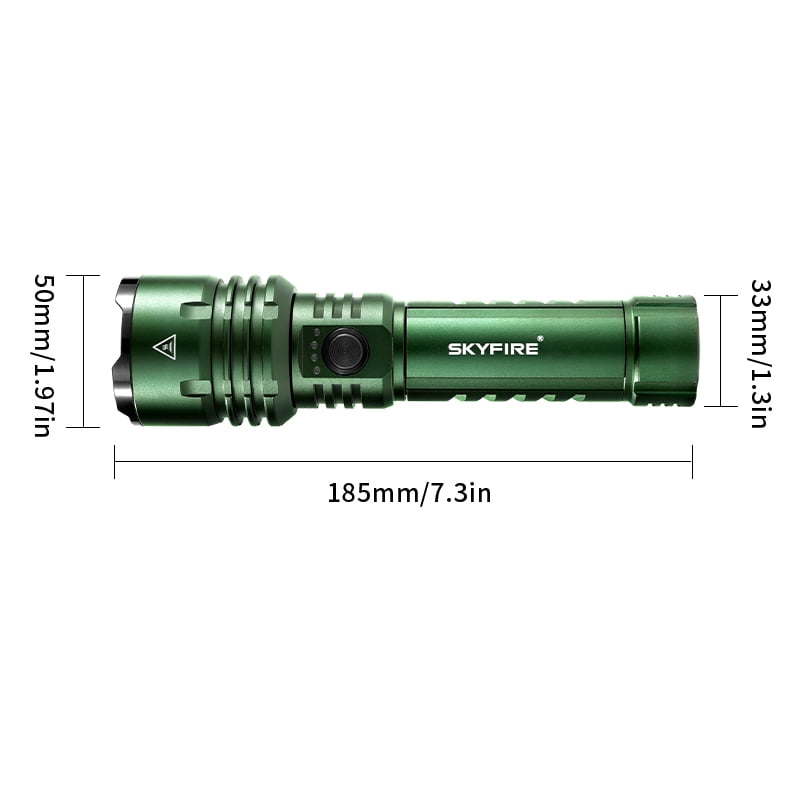 SKYFIRE 1500-Lumen Tactical Flashlight - 1500m Beam, Zoomable Focus, 5 Modes & USB-C Rechargeable. Essential for Camping, Hiking, Survival and Home Emergencies