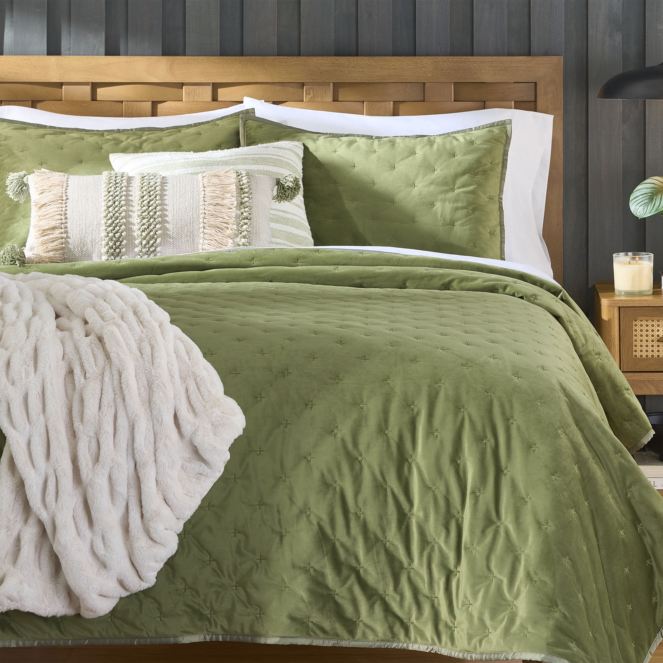 Better Homes & Gardens Dark Green Soft Velvet Embroidered Pillow Shams, Standard (2 Count)