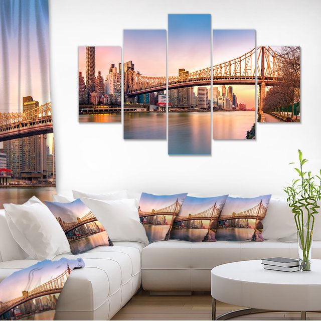 Queenboro Bridge Panorama at Sunset - Cityscape Canvas Print