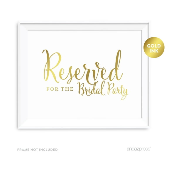 Reserved For The Bridal Party Metallic Gold Wedding Party Signs