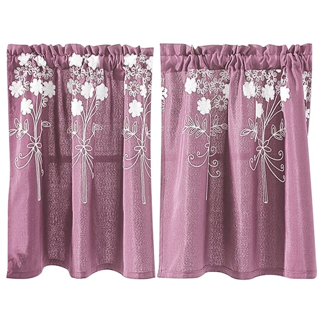 Vwrxbz Embroidered Short Curtains Polyester Kitchen Window Drapes 74x61cm Rod Pocket Home Decor