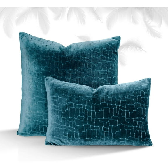 Austin Horn Classics Animal Pattern Cut Velvet Pillow Cover Only Teal Blue 20"X20" & 13"X20 Combo