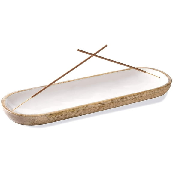 Folkulture Incense Holder or Insense Stick Holder, Mango Wood, 12 x 4 inches, White, Modern Insence Burner