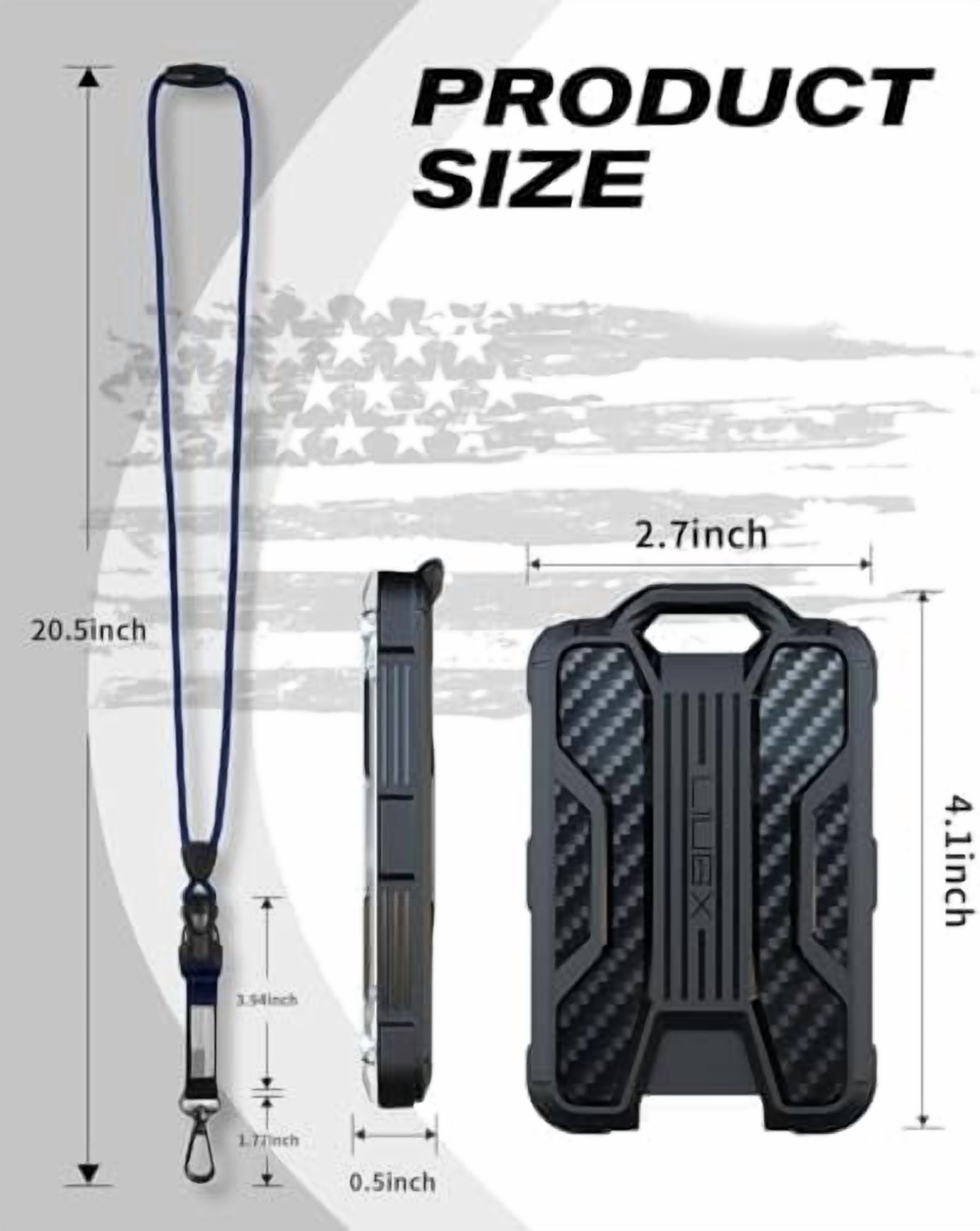YNGLLC Badge Holder with Heavy Duty Breakaway Lanyard, Carbon Fiber-Texture, Durable ID Card Holder (Holds 6 Cards) with Quick Release Detachable Buckle, Metal Clip, American Flag