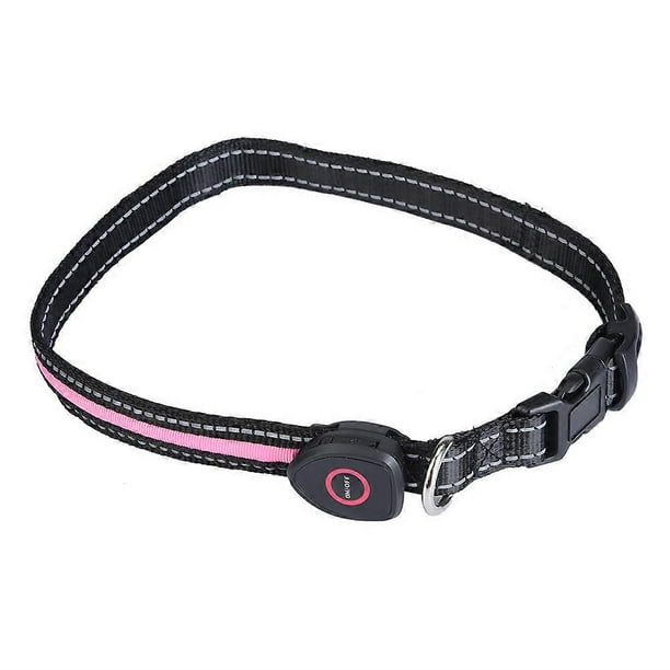LED Dog Collar with USB Rechargeable Adjustable Nylon Collars for Pets Safety Flashing(Pink,L)