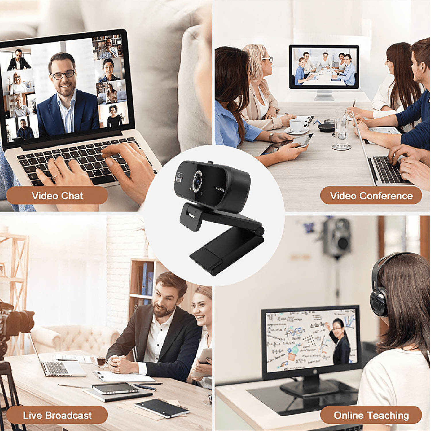 JETO 2K QHD USB Webcam with Autofocus & Privacy Cover, Built-in Mic, 360° Rotatable Clip, Plug and Play, PC/Mac/Laptop/Desktop Compatible
