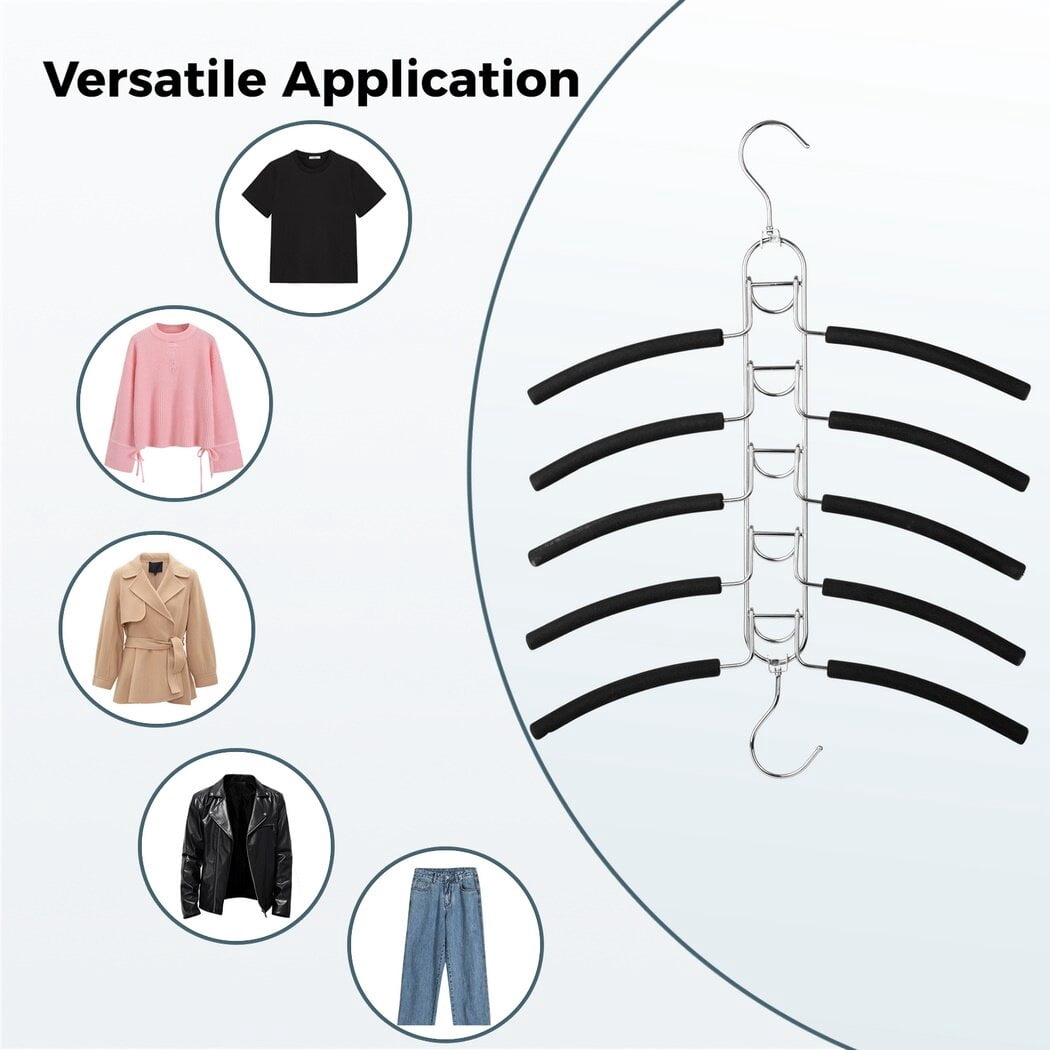 Space Saving Clothes Hangers, 2PCS 5 in 1 Multi-Layer Metal Clothes Hangers, Non-Slip Foam Padded Clothes Racks, Detachable Closet Organizers for Shirts, Sweaters, Suits, Coats, Pants