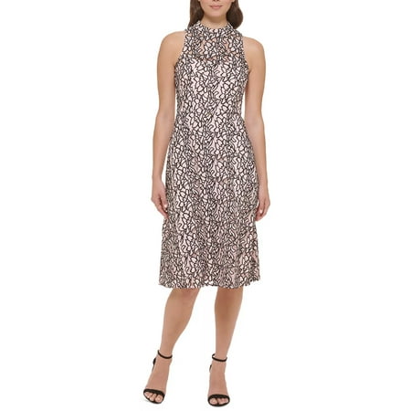 Kensie Women's Lace Mock Neck Sleeveless Fit & Flare Dress Pink Size 2