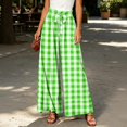 thumbnail image 2 of Women's Gingham Plaid Wide Leg Pants, Casual Tie Waist Paperbag Palazzo Trousers, Summer High Waisted Checkered Long Pants with Pockets, 2 of 6