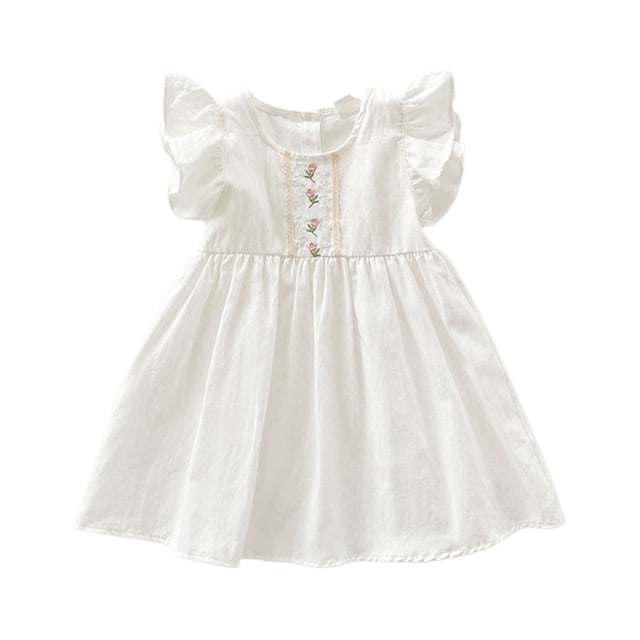 PEASKJP Baby Girls Short Sleeve Dresses Causal Flutter Sleeve Ruffle Bottom Dress Summer Clothes,White 90