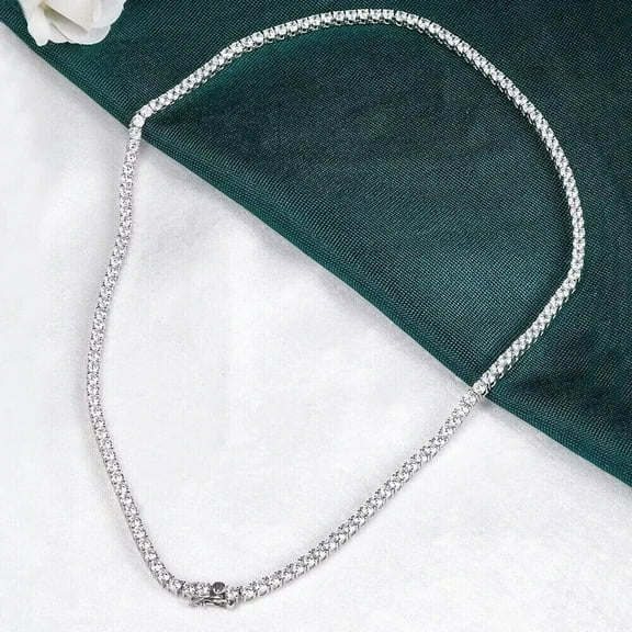 3mm Round Cut Lab-Created Diamond Tennis Necklace 18" 14k White Gold Plated