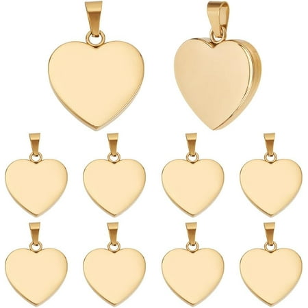 10pcs 304 Stainless Steel Heart Pendants Charms Blank Stamping Tags with Hole for Necklace Bracelet Earrings Pet ID Name Tags DIY Crafts Jewelry Making Mixed Color
