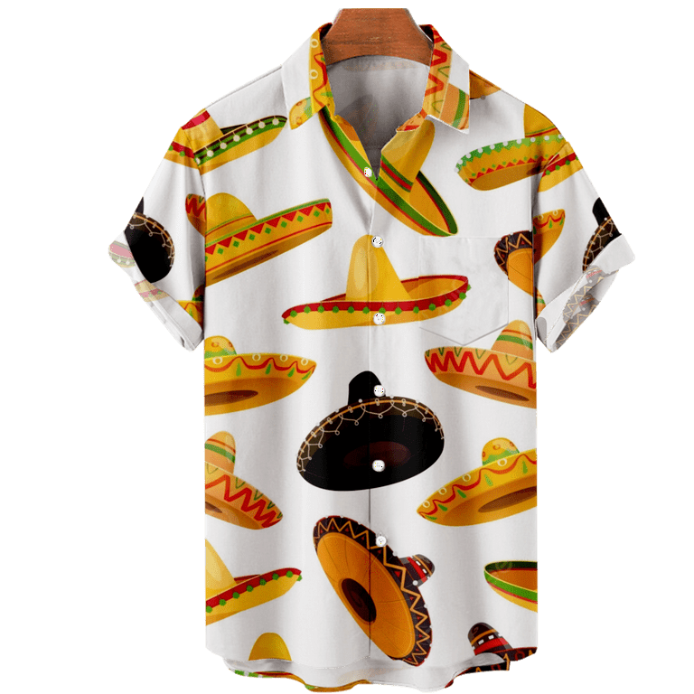 OBOSOE Boys Cinco de Mayo Hawaiian Shirt Button Down Short Sleeve Loose Fit Cotton  Shirt & Top Breathable Polo Shirts Plus Size Men 