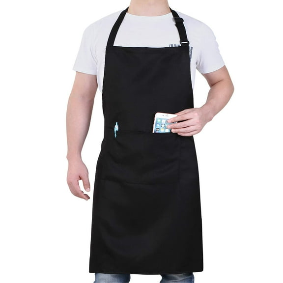 Chef Apron for Men and Women - 33" x 27" Large with 38" Waist Ties for a Comfy and Snug Fit, Durable and Lightweight, with 2 Spacious Pockets for Your Cooking Essentials , Black