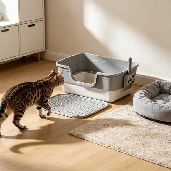 Eolstice Semi Enclosed High Sided Litter Box, Splash Proof Design, Ample Space for Large Cats, for Felines under 20 lbs, Covered Easy Clean Toilet
