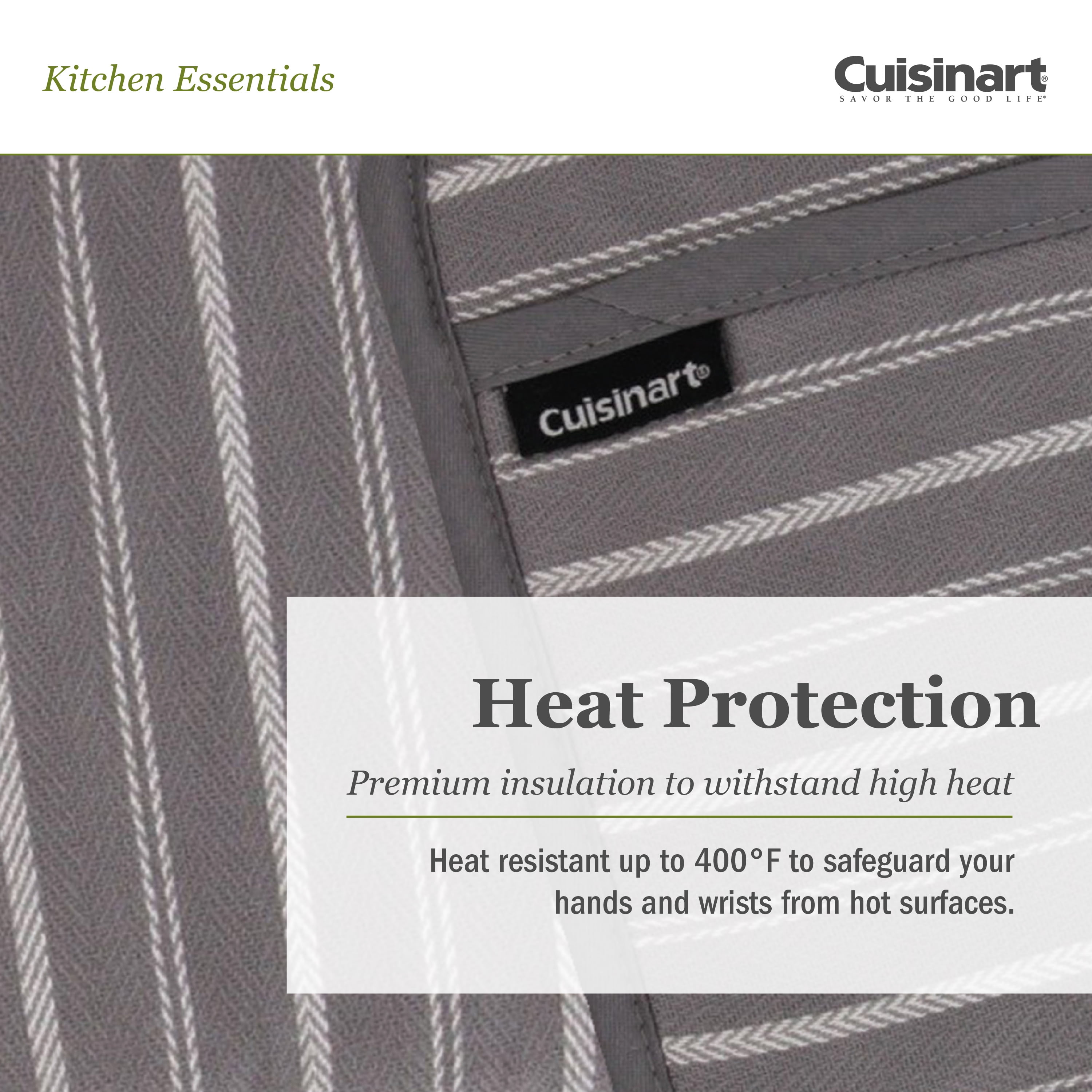 Cuisinart Kitchen Oven Mitt/Glove & Rectangle Potholder with Pocket Set  w/Neoprene for Easy Gripping, Heat Resistant up to 500 degrees F, Twill  Stripe- Red Dahlia 