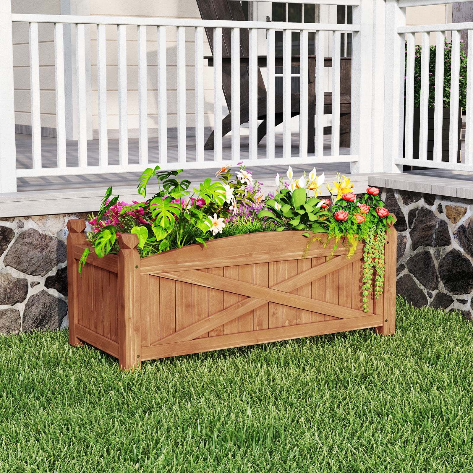 Gymax Wooden Raised Garden Bed Elevated Outdoor Planter Box w/ Drainage Holes for Patio