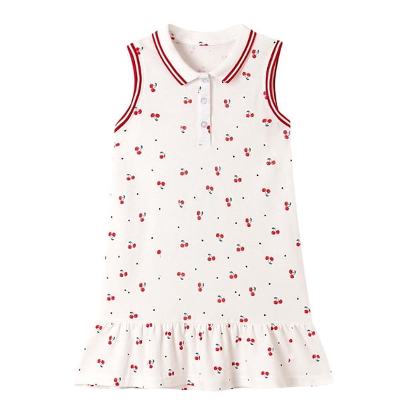 CUZIBR Baby Girls Summer Sleeveless Dresses Color Block Floral Print Button Polo Collared A-Line Dress Ruffles Trim Classic School Uniform Casual Party Holiday Fashionable Dailywear,White,2-3 Years