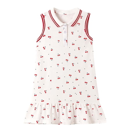 Likimi Child Kids Girls Dress Summer Fruit Printed Lapel Button Down Sleeveless Breathable Soft Dresses White Size 2-3 Years