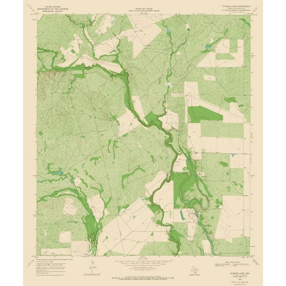 Topographical Map - Cayman Lake Texas Quad - USGS 1969 - Vintage Wall Art